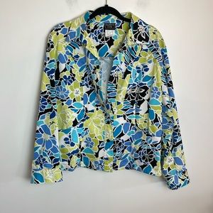 Southern Lady Lightweight Jacket Floral Print Size 16 Color Blue/Green/Black